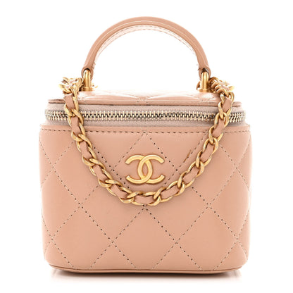 Chanel Lambskin Quilted Top Handle Mini Vanity Case With Chain Beige 1 of 12