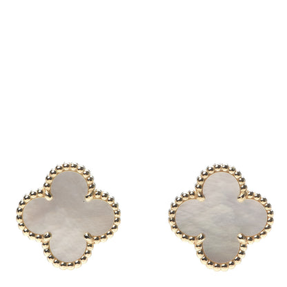 Van Cleef & Arpels 18K Yellow Gold Mother of Pearl Vintage Alhambra Earrings 1 of 6