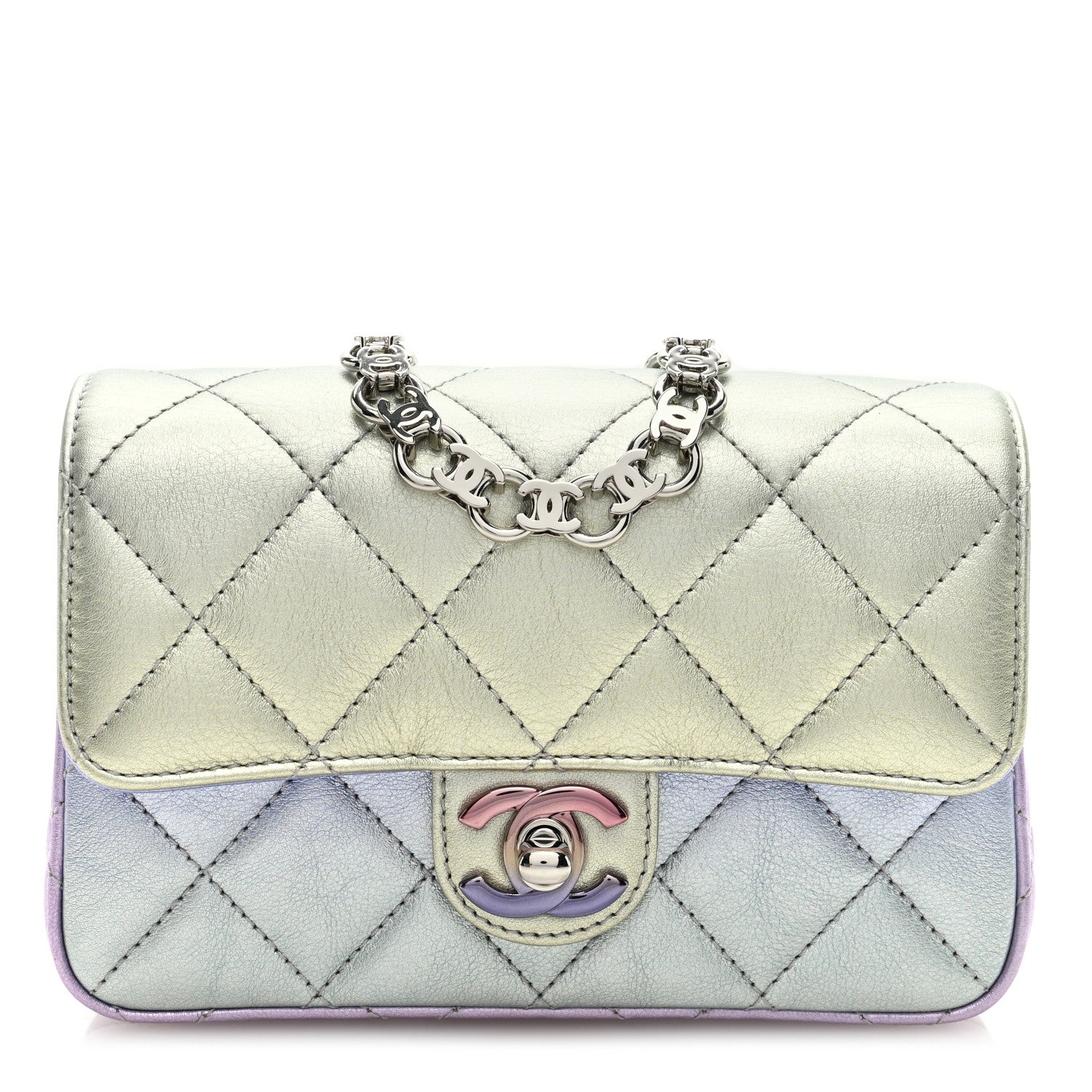 Chanel Gradient Metallic Calfskin Quilted Clutch Silver Blue Yellow Purple 1 of 10