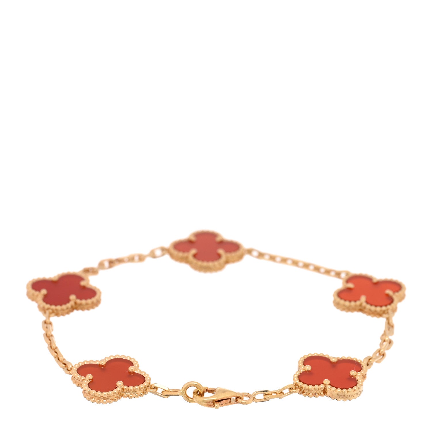 Van Cleef & Arpels 18K Yellow Gold Carnelian 5 Motifs Vintage Alhambra Bracelet 2 of 3