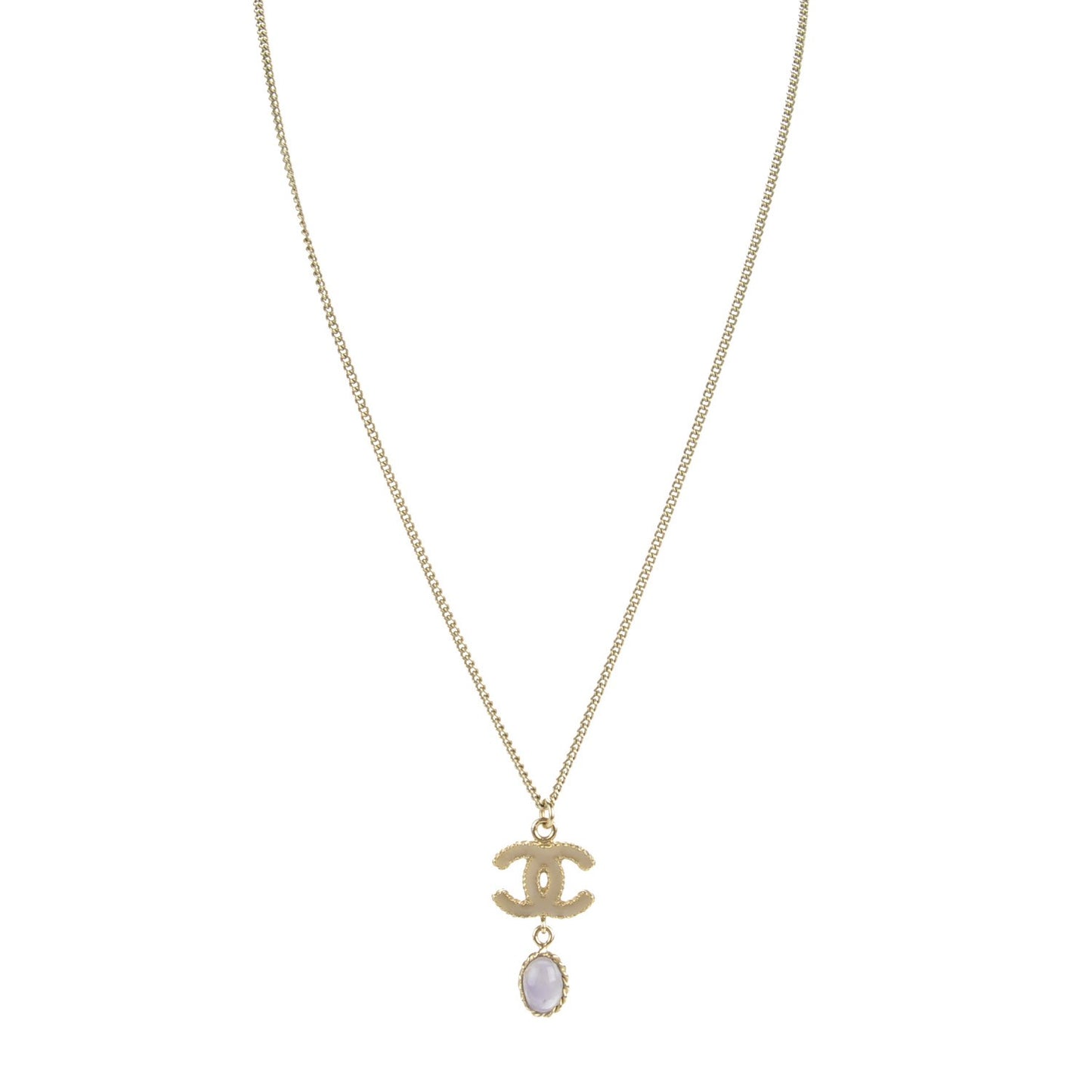 Enamel CC Drop Necklace Gold