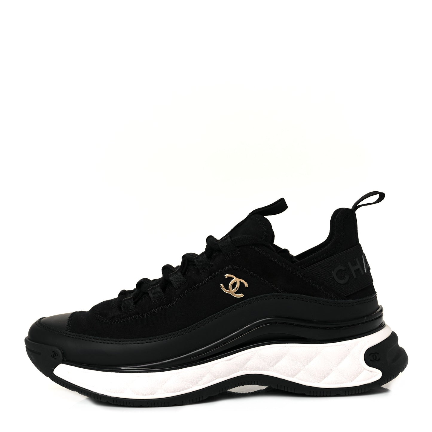 Velvet Calfskin Mixed Fibers CC Sneakers 37.5 Black