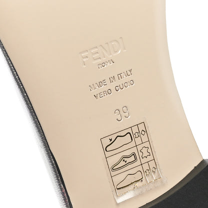 Fendi Laminated Goatskin Baguette Crystal Embroidered Signature Flat Slide Sandals 39 Silver 6 of 6