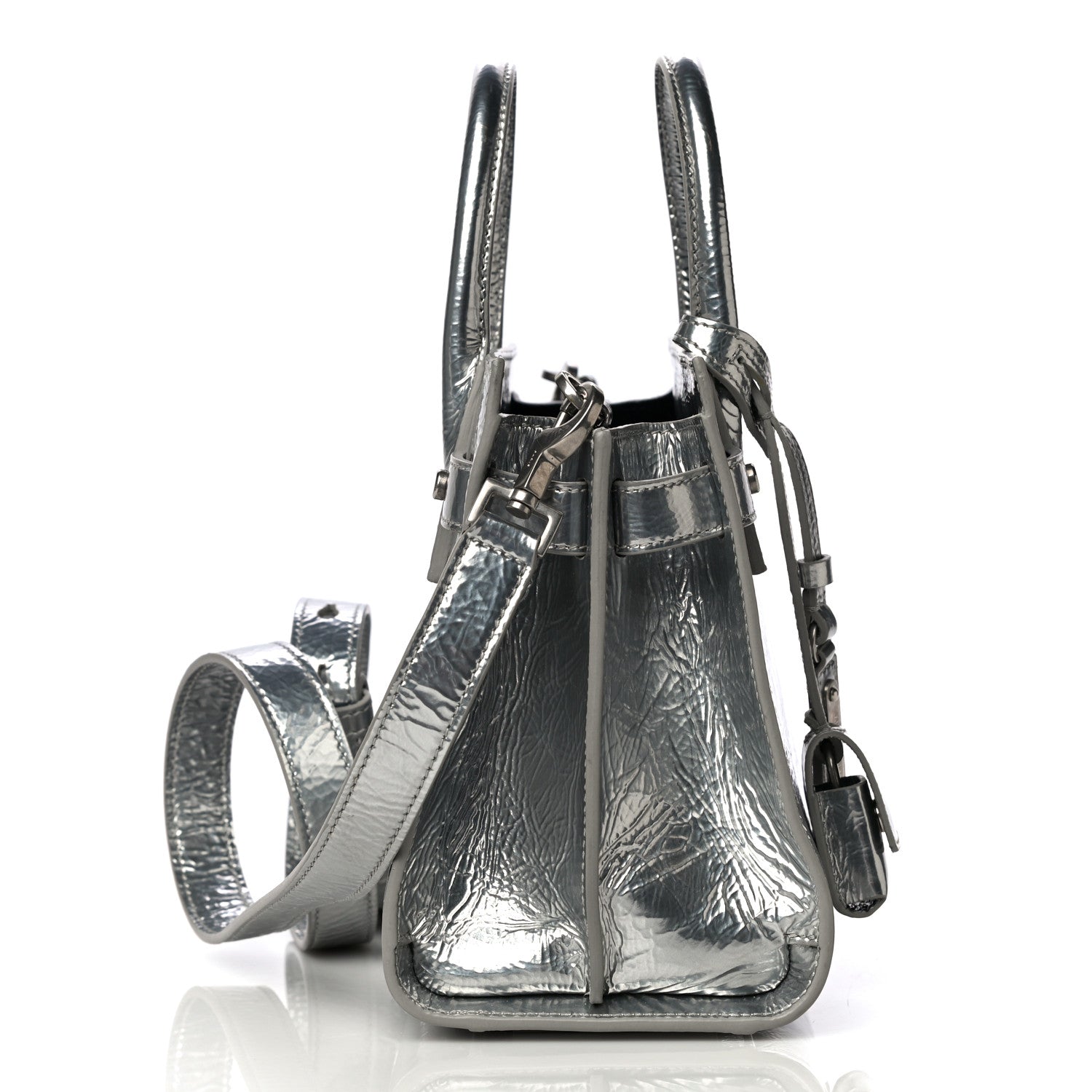 Saint Laurent Metallic Crinkled Calfskin Nano Supple Sac De Jour Silver 11 of 17