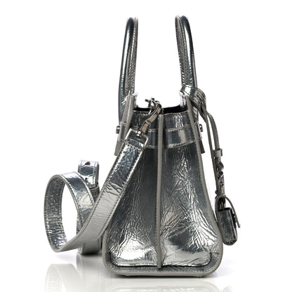 Saint Laurent Metallic Crinkled Calfskin Nano Supple Sac De Jour Silver 11 of 17