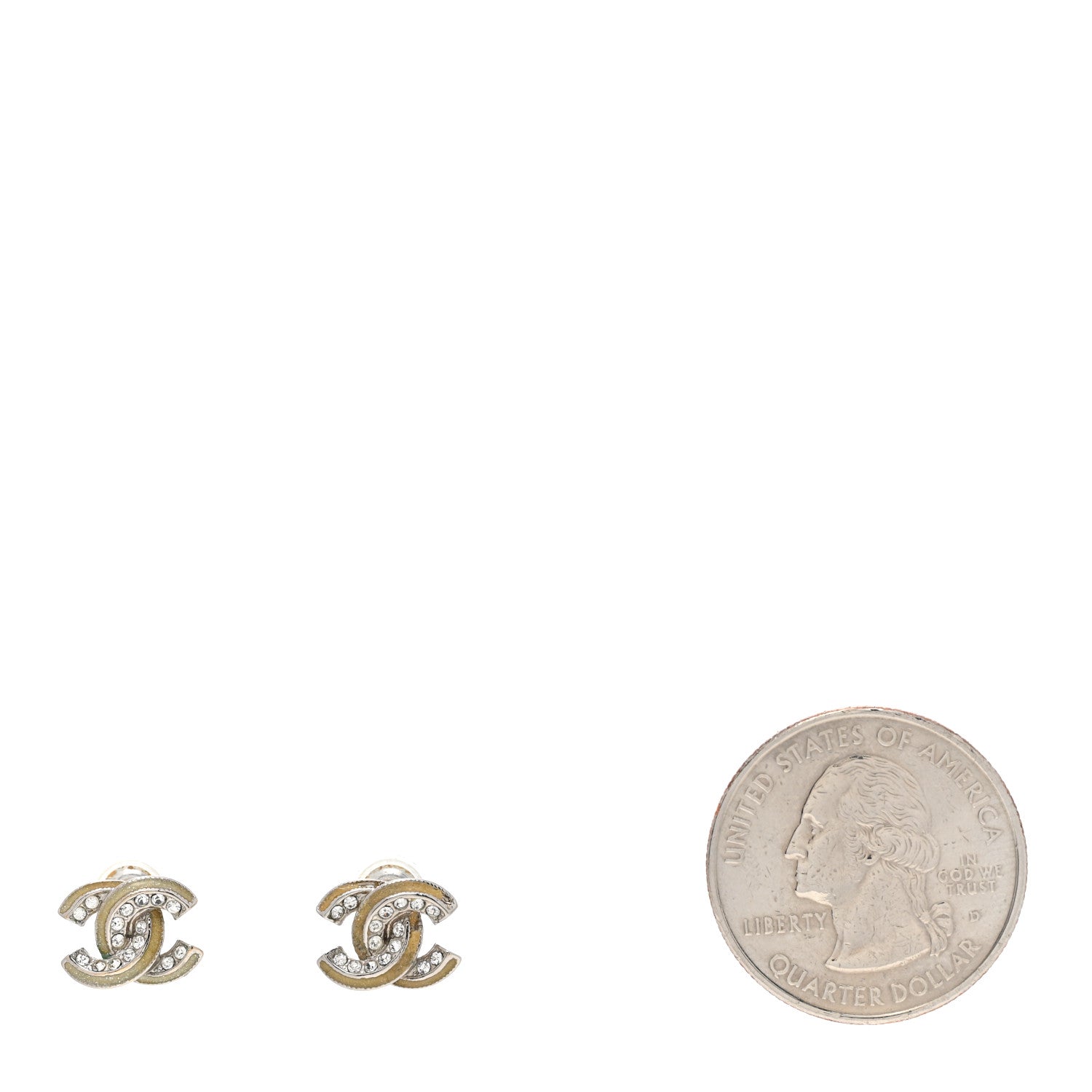 Chanel Metal Crystal Glitter Enamel CC Earrings Silver 2 of 10