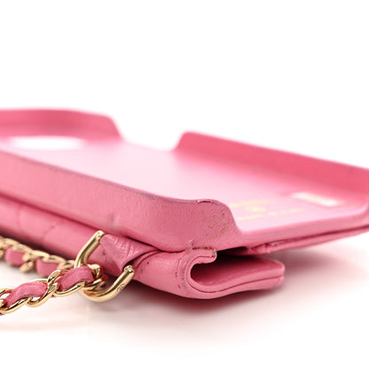 Chanel Lambskin Quilted Pearl Crush iPhone XII Pro Holder With Chain Pink 8 of 8