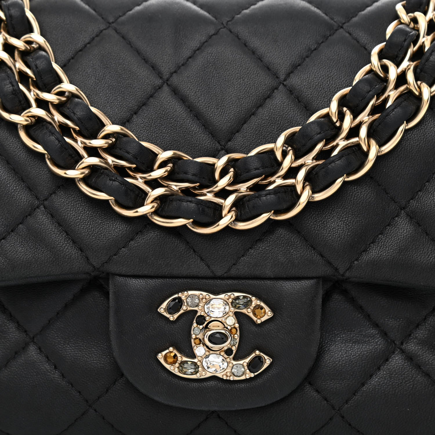 Chanel Lambskin Quilted Medium Precious Jewel Single Flap Black 7 of 12
