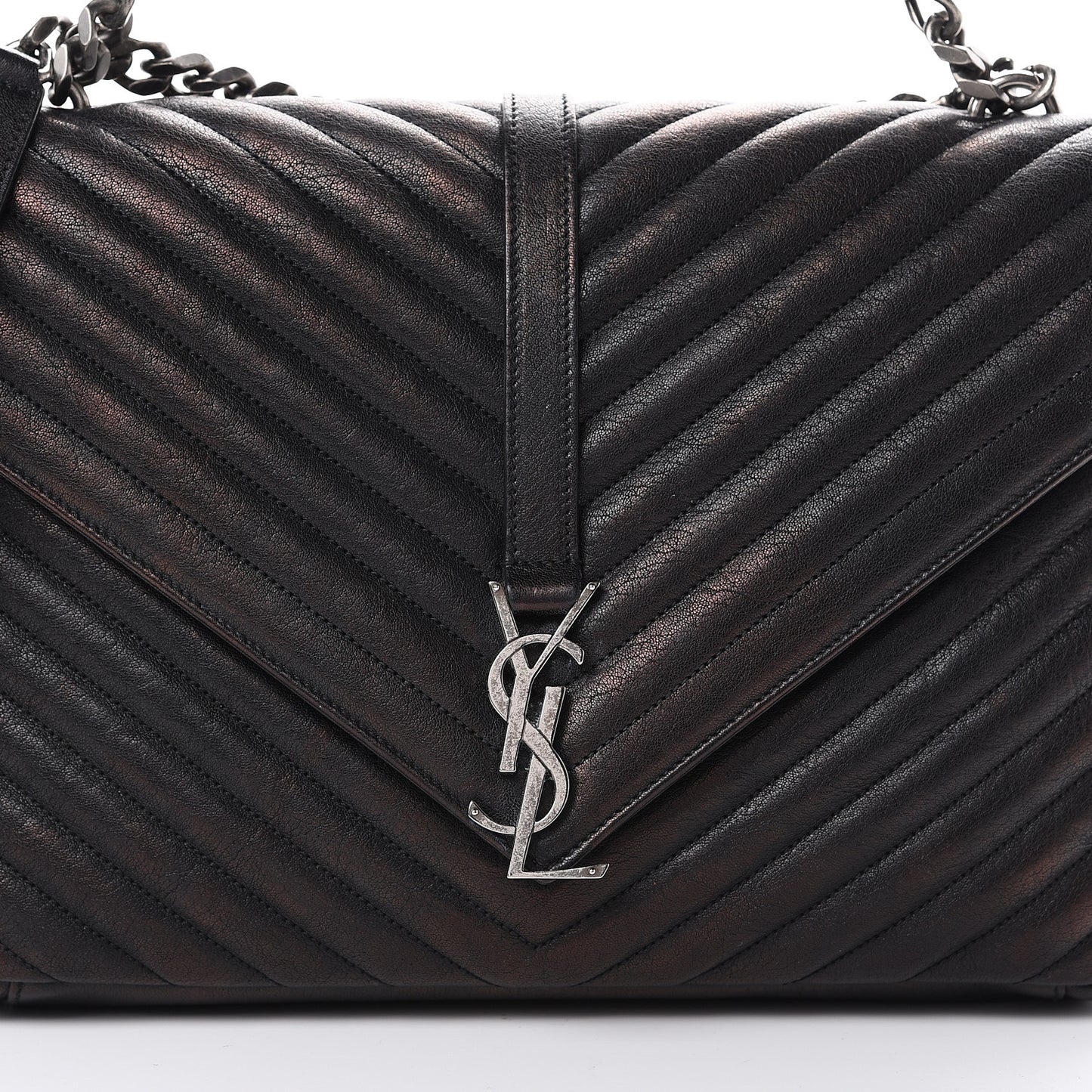 Sheepskin Matelasse Chevron Monogram Large College Satchel Black