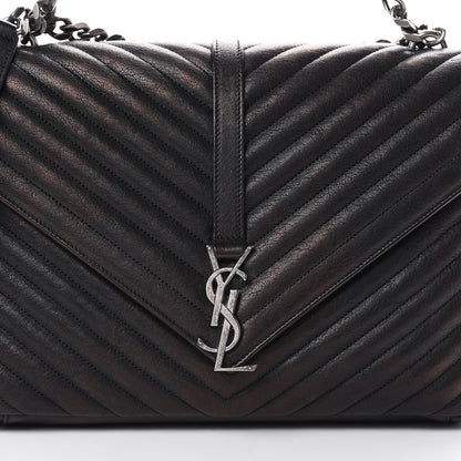 Saint Laurent Sheepskin Matelasse Chevron Monogram Large College Satchel Black 8 of 12