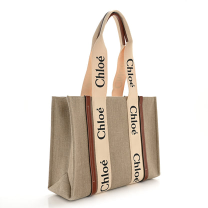 Chloe Linen Calfskin Medium Woody Ribbon Tote White Brown 3 of 11