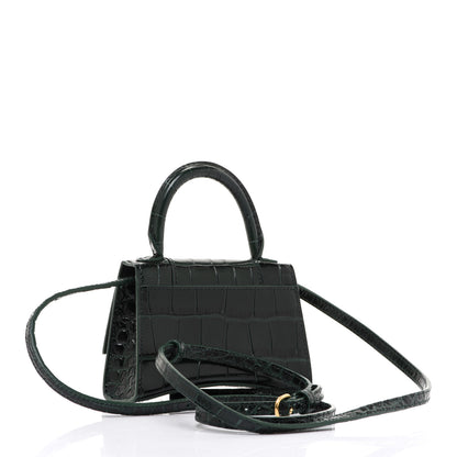 Balenciaga Shiny Calfskin Crocodile Embossed Hourglass Top Handle Bag Mini Forest Green 3 of 8
