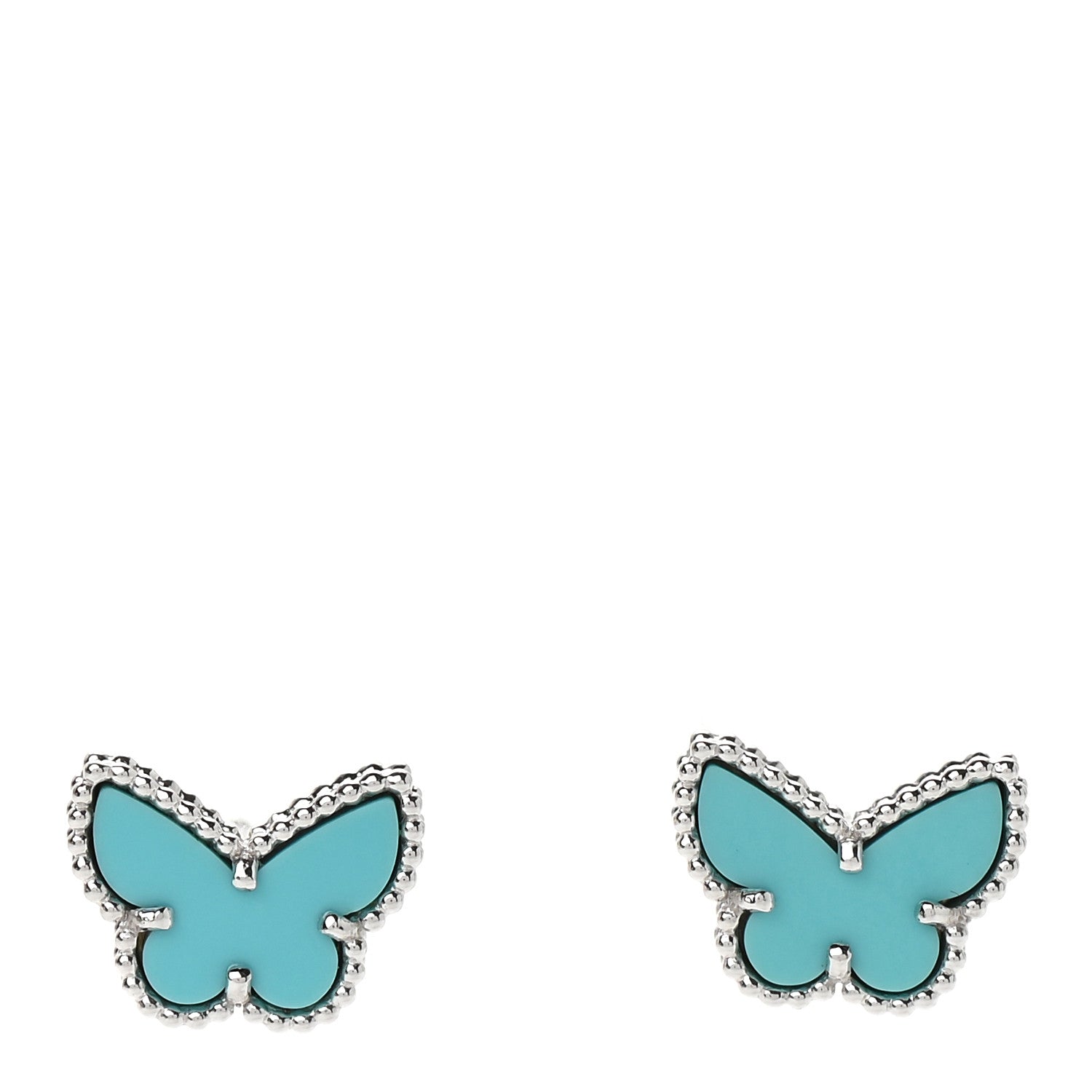 Van Cleef & Arpels 18K White Gold Turquoise Sweet Alhambra Butterfly Earrings 1 of 6
