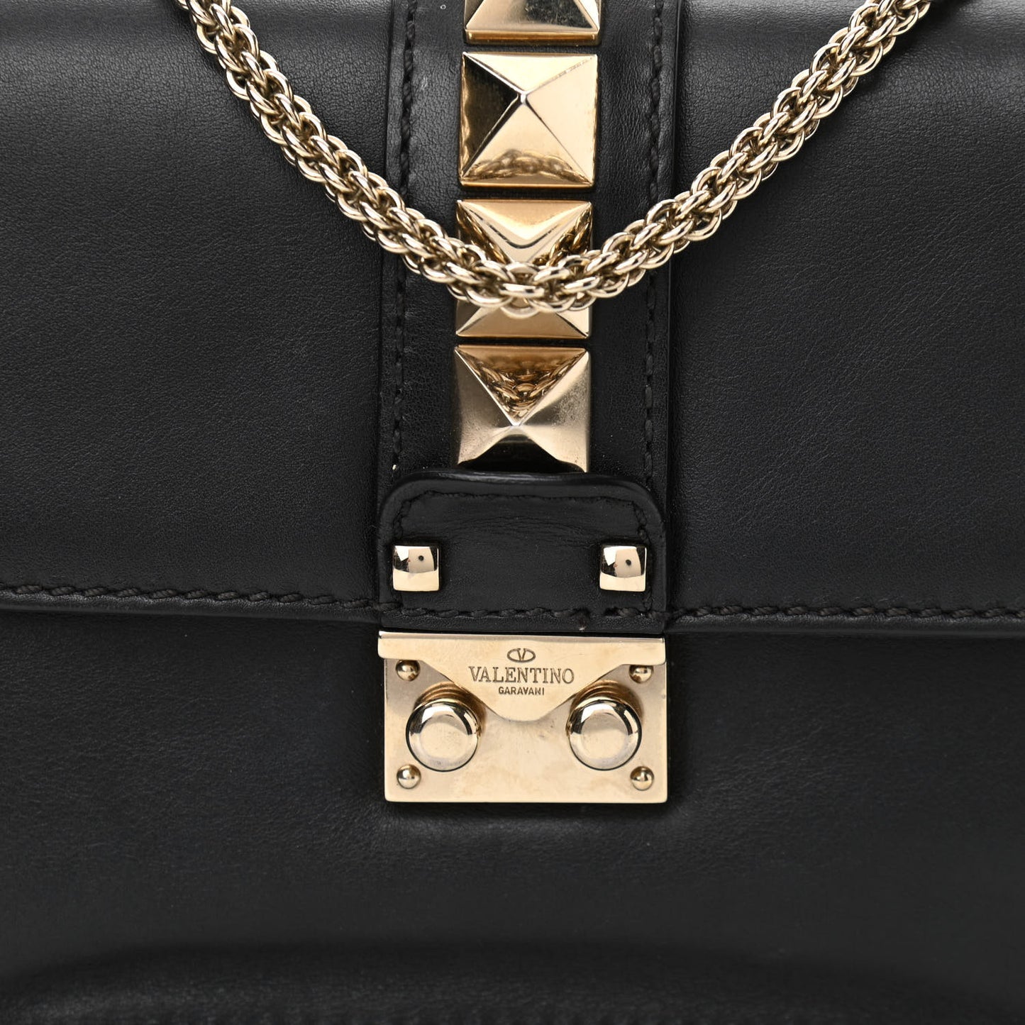 Vitello Small Glam Lock Rockstud Flap Black
