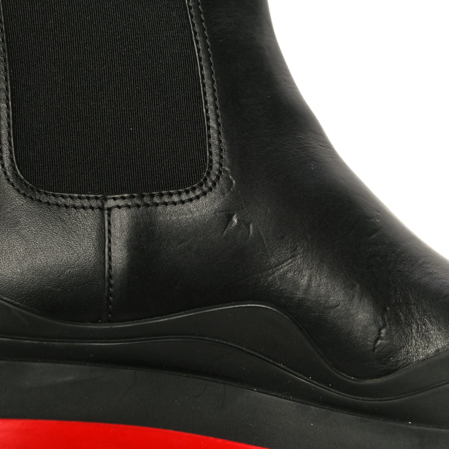 Calfskin The Tire Chelsea Boots 36.5 Black Bright Red