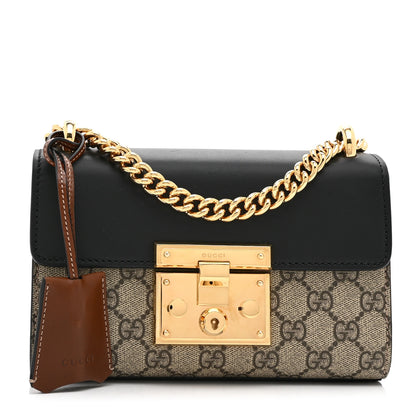 Gucci GG Supreme Monogram Calfskin Small Padlock Shoulder Bag Beige Black Cuir 1 of 11