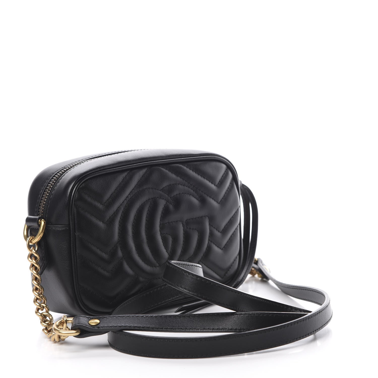 Gucci Calfskin Matelasse Mini GG Marmont Chain Shoulder Bag Black 3 of 12