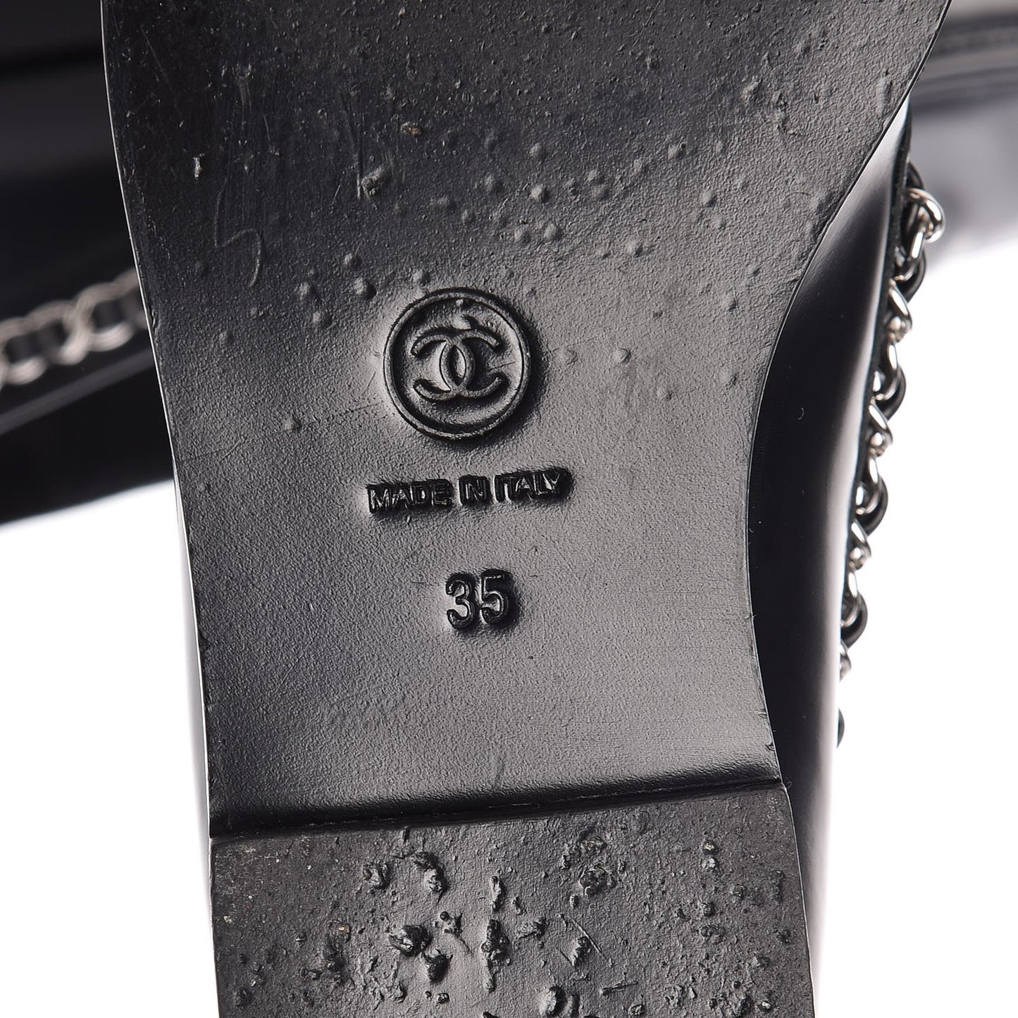 Calfskin CC Chain Moccasin Loafers 35 Black