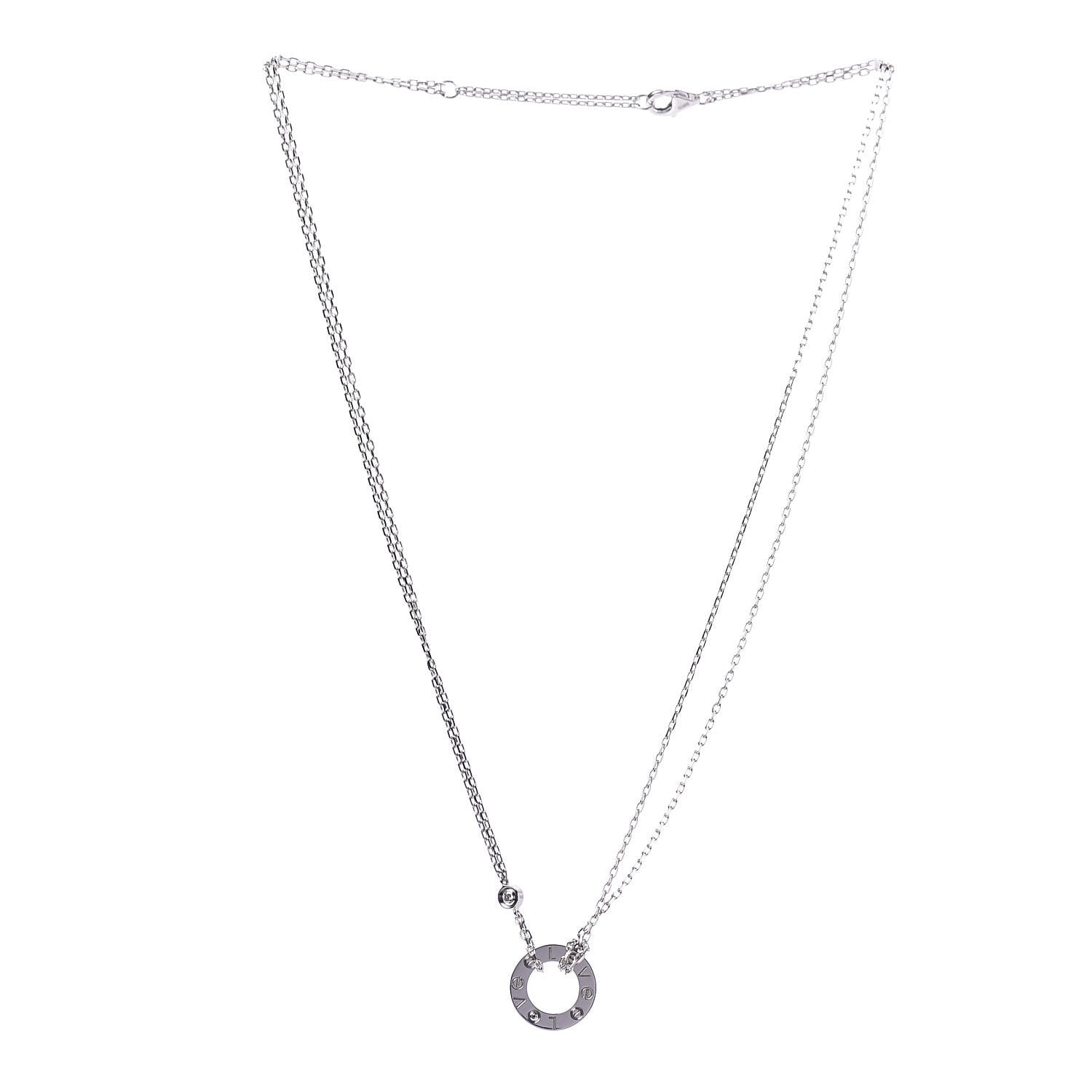 Cartier 18K White Gold 2 Diamond LOVE Necklace 3 of 8