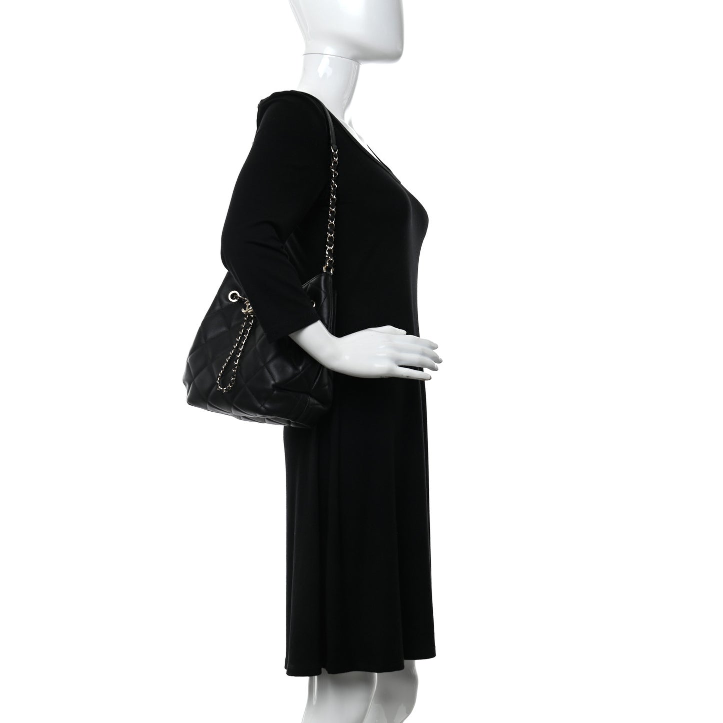 Lambskin Quilted CC Dweller Drawstring Bucket Bag Black