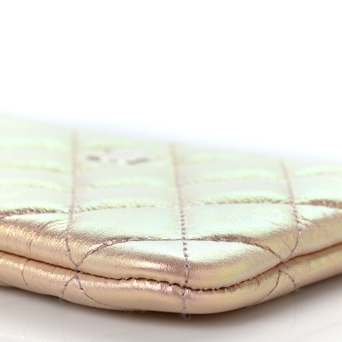 Iridescent Calfskin Quilted Small Cosmetic Case Pink