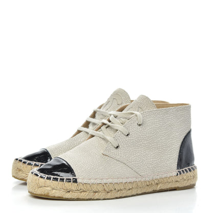 Chanel Crackled Calfskin High Top Espadrilles 37 Light Beige Black 3 of 10