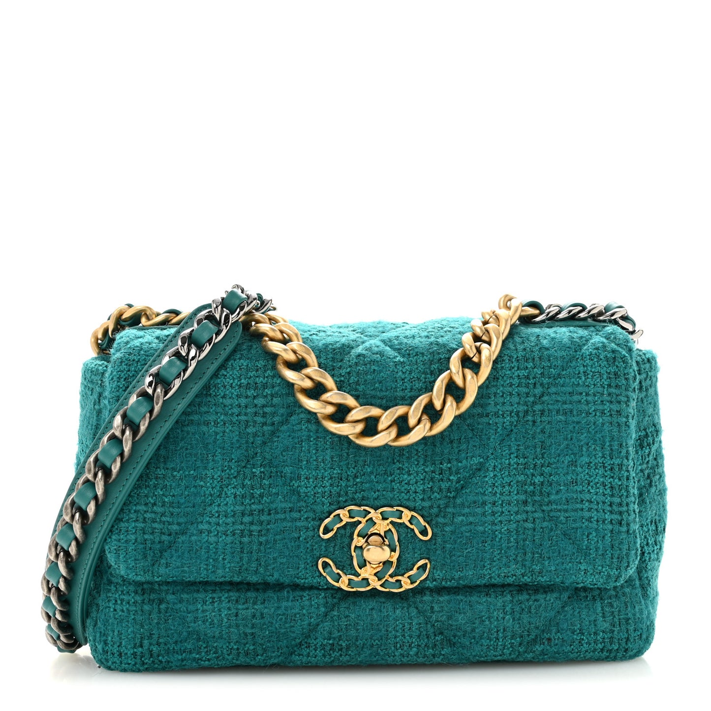 Tweed Quilted Medium Chanel 19 Flap Green