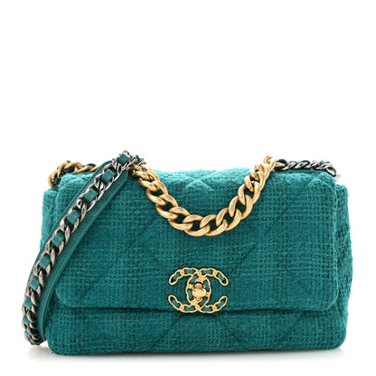 Chanel Tweed Quilted Medium Chanel 19 Flap Green 1 of 9