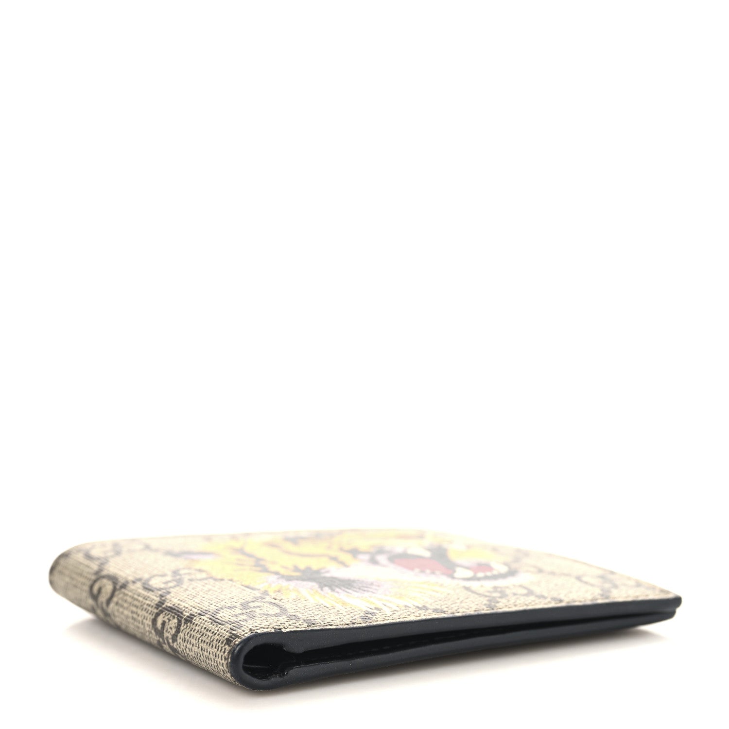 Gucci GG Supreme Monogram Selleria Calfskin Tiger Nice Bi-Fold Wallet Beige Ebony Multicolor Black 4 of 7
