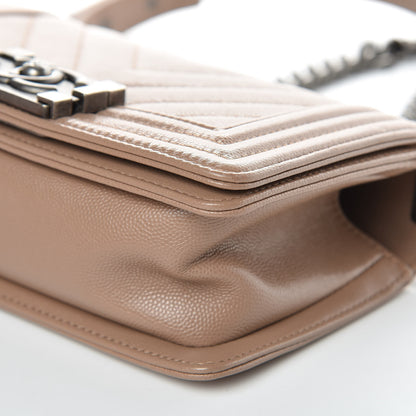Chanel Caviar Chevron Quilted Small Boy Flap Dark Beige 9 of 9
