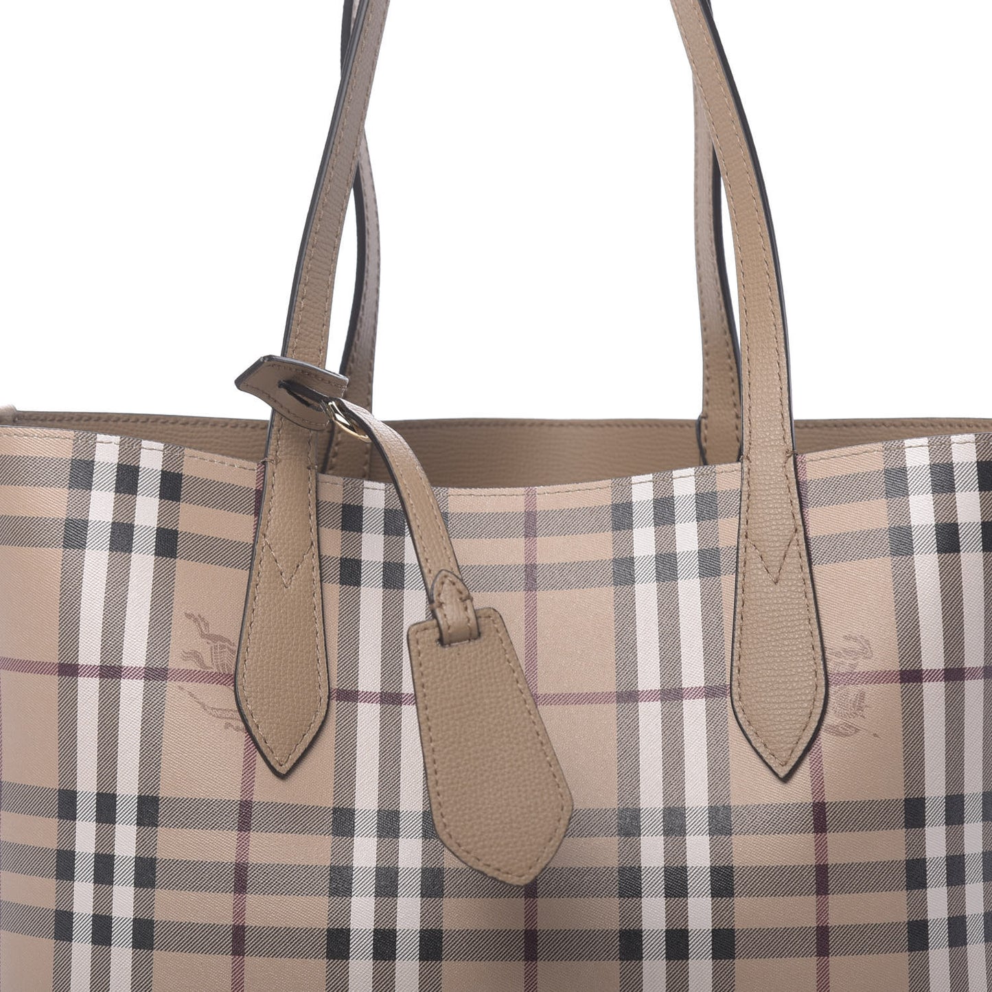 Grainy Calfskin Haymarket Check Small Reversible Tote Mid Camel
