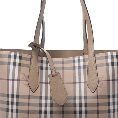 Burberry Grainy Calfskin Haymarket Check Small Reversible Tote Mid Camel 16 of 16