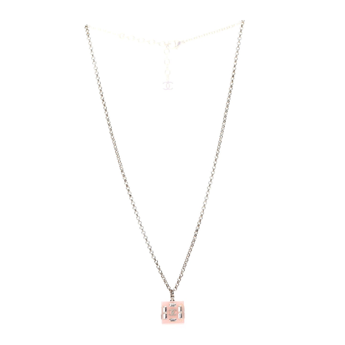 Resin Baguette Crystal Geometric Square CC Necklace Rose Pink