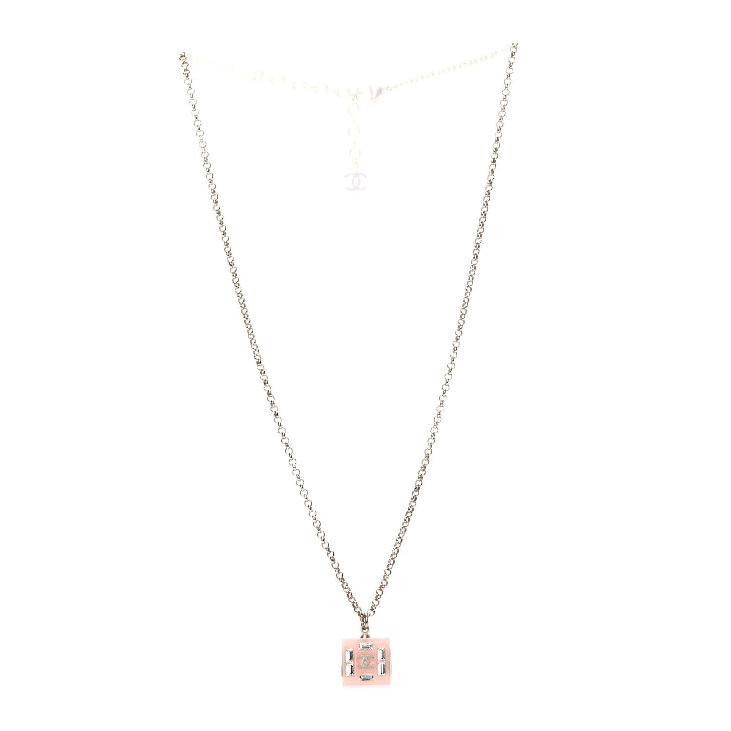 Chanel Resin Baguette Crystal Geometric Square CC Necklace Rose Pink 3 of 6