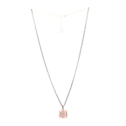 Chanel Resin Baguette Crystal Geometric Square CC Necklace Rose Pink 3 of 6
