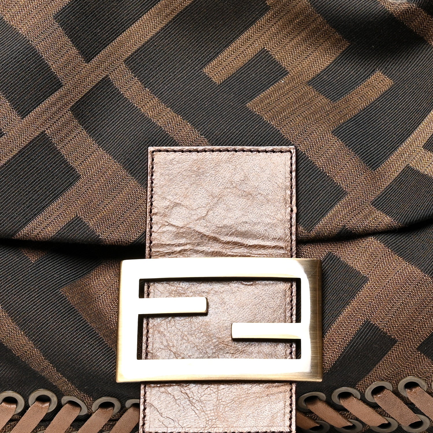 Fendi Fabric FF Diagonal Whipstich Large Convertible Baguette Tobacco 7 of 10