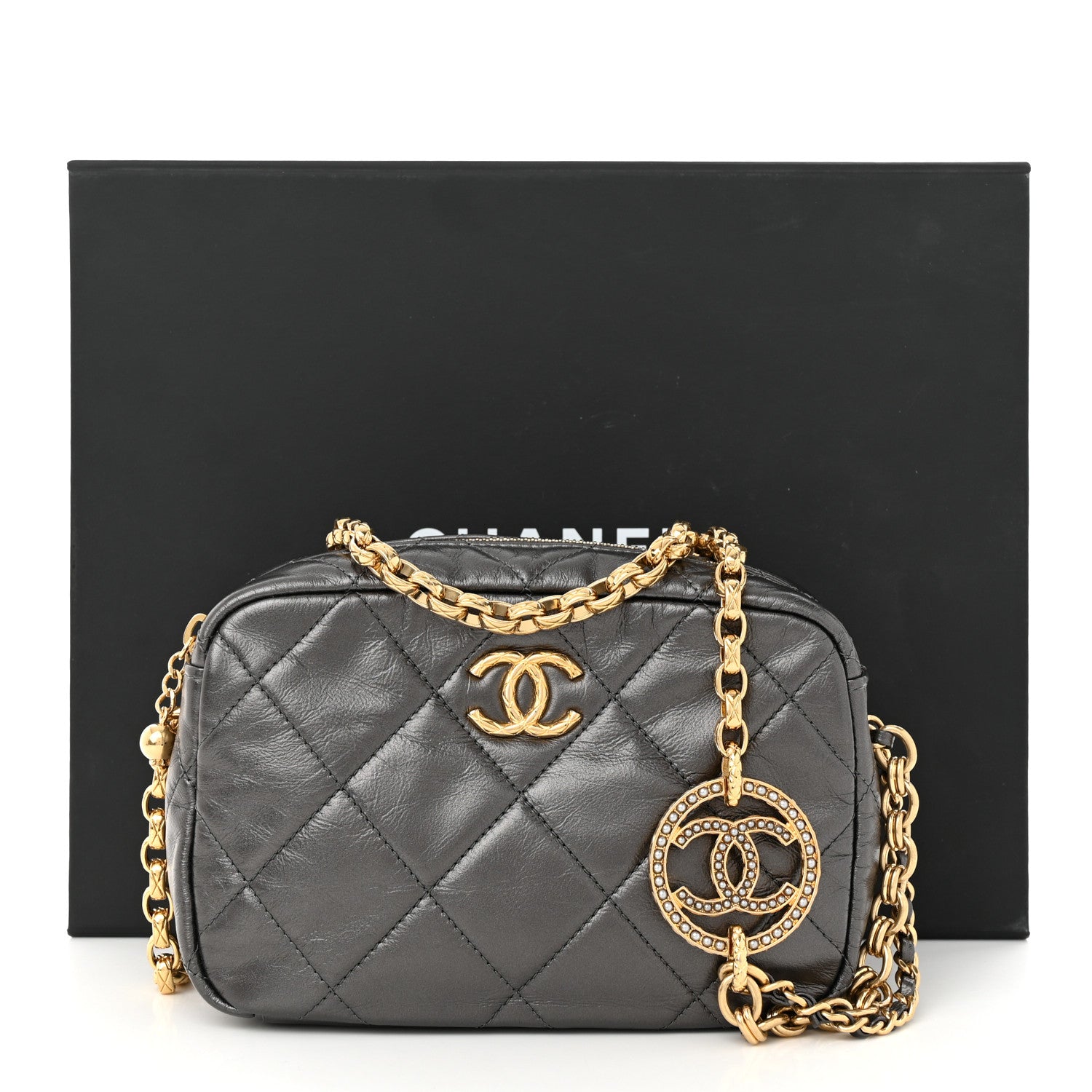 Chanel Metallic Calfskin Pearl Quilted CC Mini Camera Case Ruthenium 11 of 11