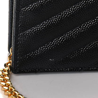 Saint Laurent Grain De Poudre Matelasse Chevron Monogram Envelope Chain Wallet Black 11 of 14