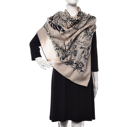 Hermes Cashmere Silk Jungle Love Tattoo Shawl 140 Natural Bleu Black 2 of 4