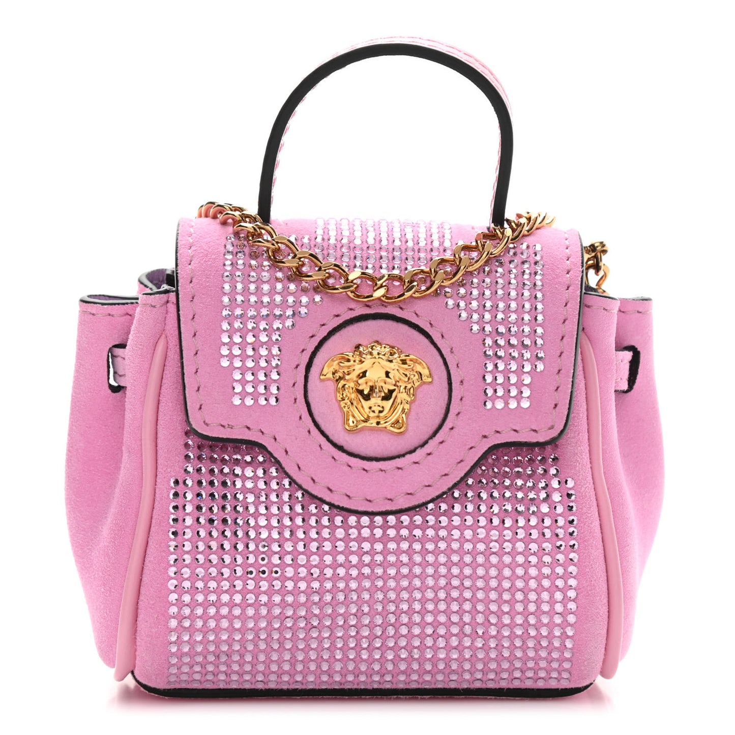 Suede Crystal Studded Micro La Medusa Bag Light Pink