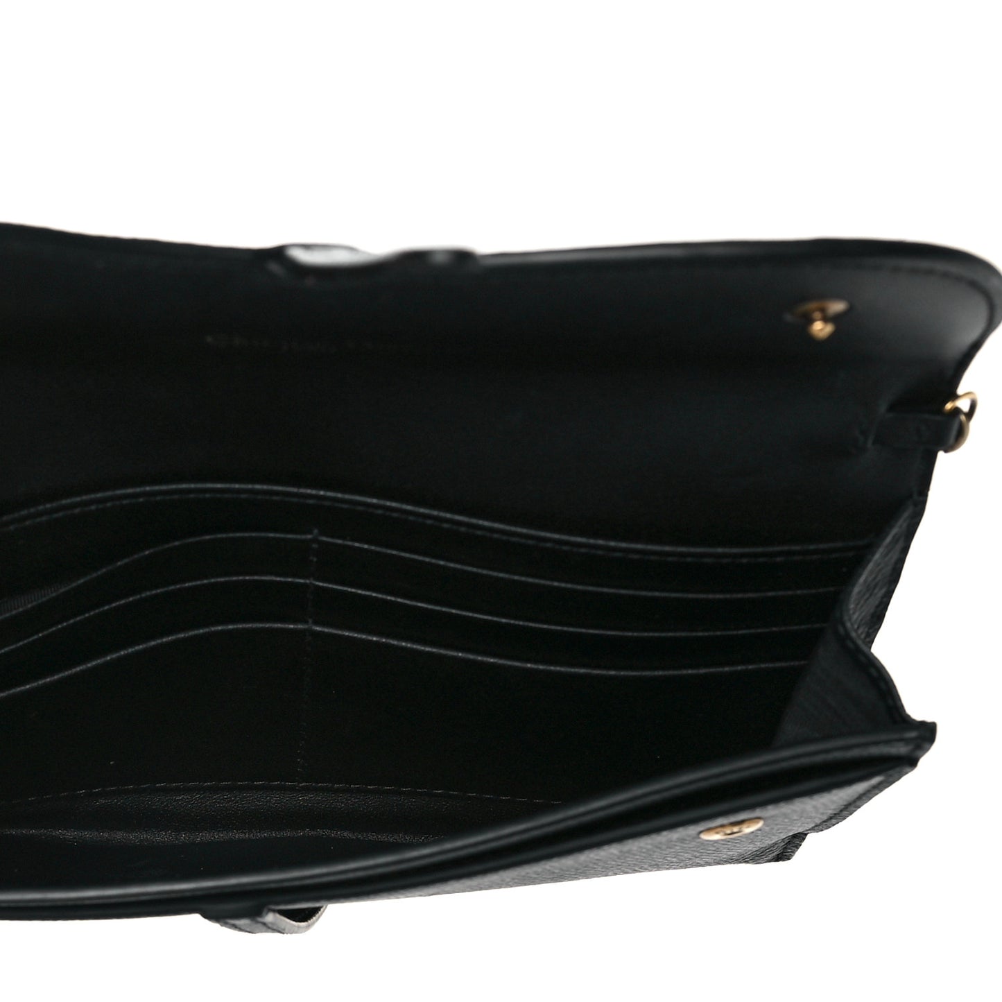 Grained Calfskin Saddle Chain Wallet Pouch Black