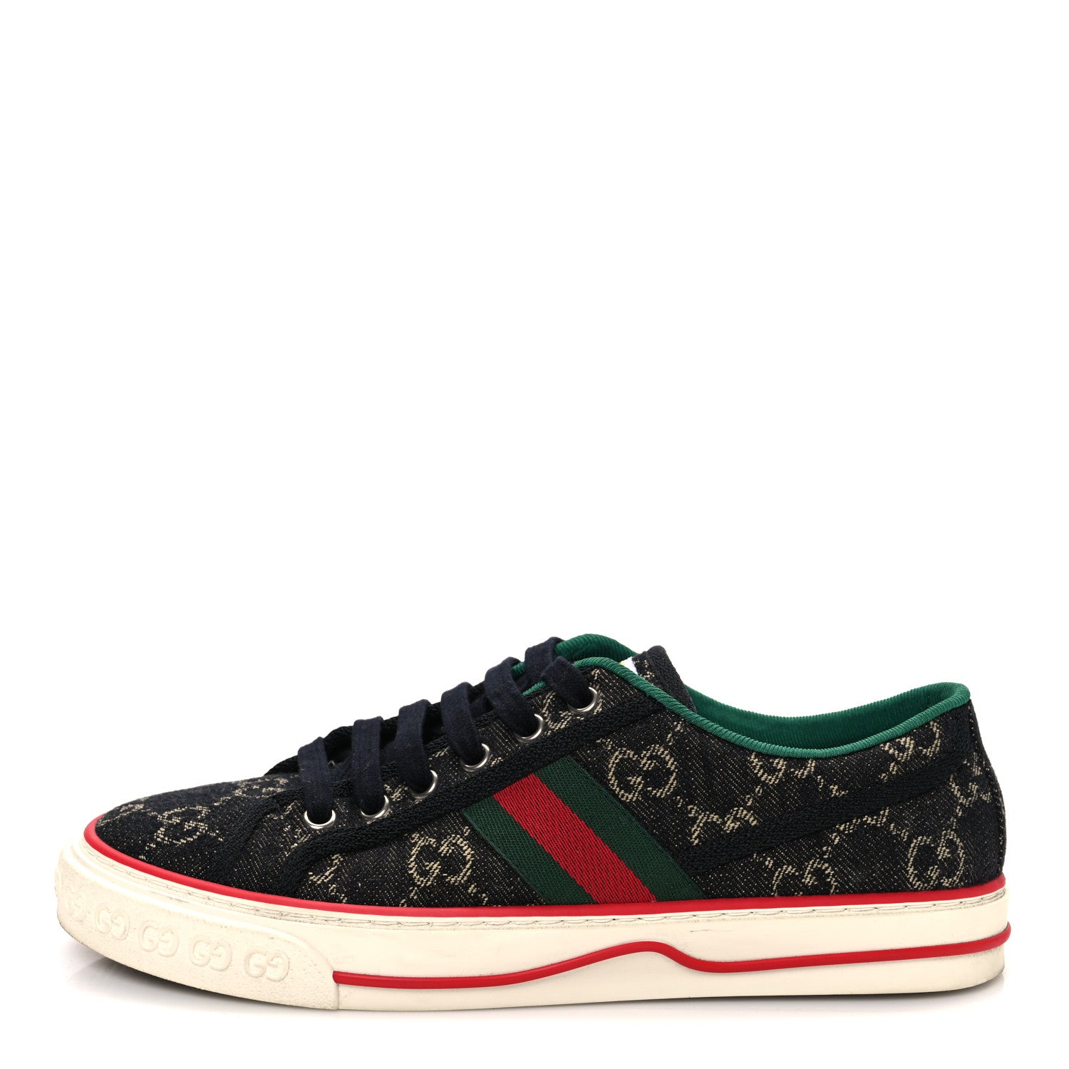 Gucci New Denim GG Monogram Web Womens 1977 Tennis Sneakers 38 Black Ivory 1 of 10