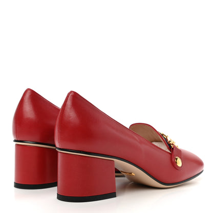 Gucci Malaga Kid Sylvie Web Chain Mid Heel Loafers 37 Hibiscus Red 4 of 10