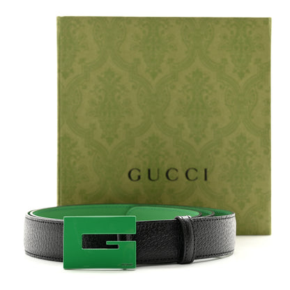 Gucci Textured Dollar Calfskin Square G 30mm Belt 105 42 Black Green 6 of 6