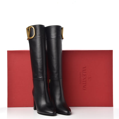 Valentino Garavani Calfskin VLOGO Knee High Boots 38 Black 7 of 7