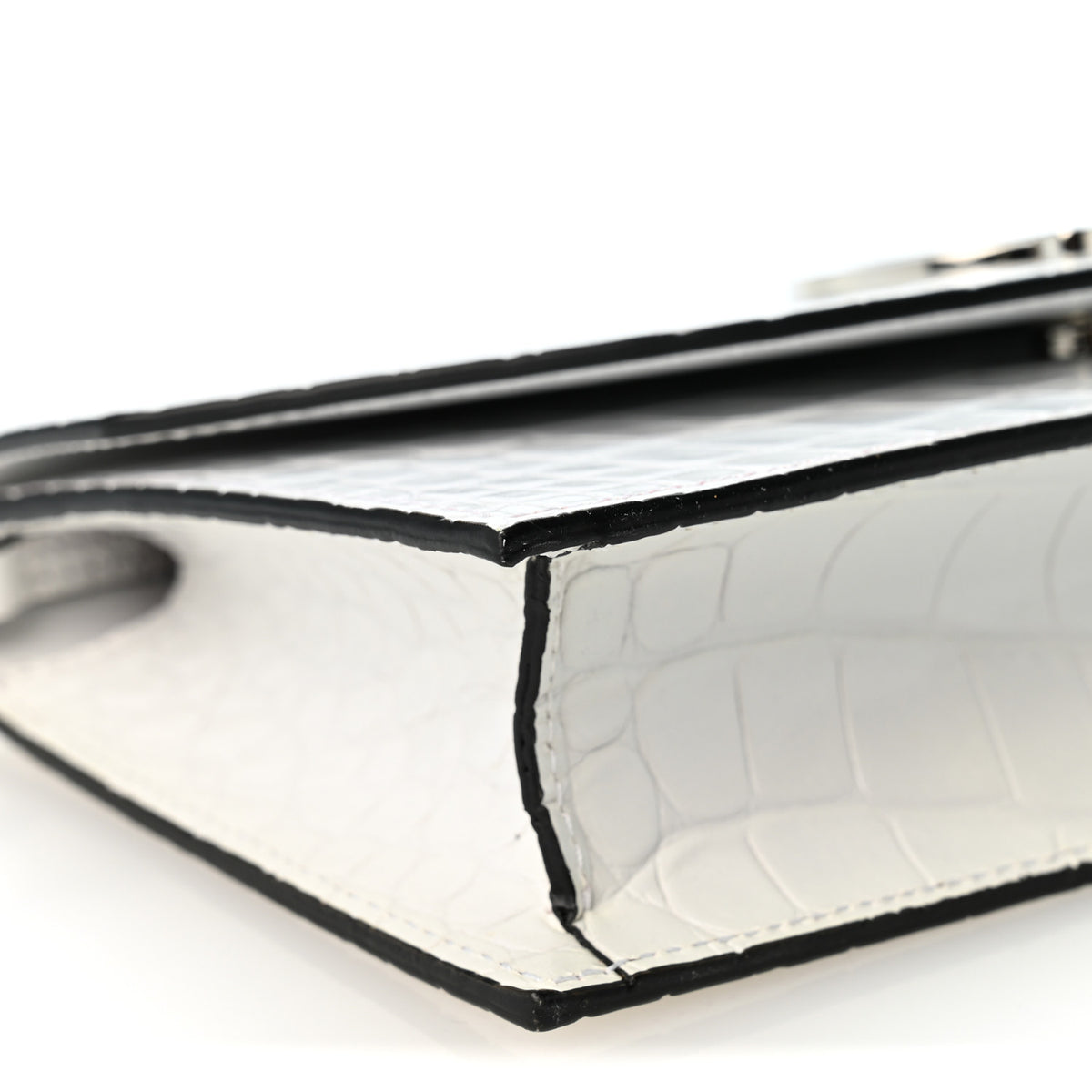 Calfskin Crocodile Embossed Loubi54 Crossbody Clutch White