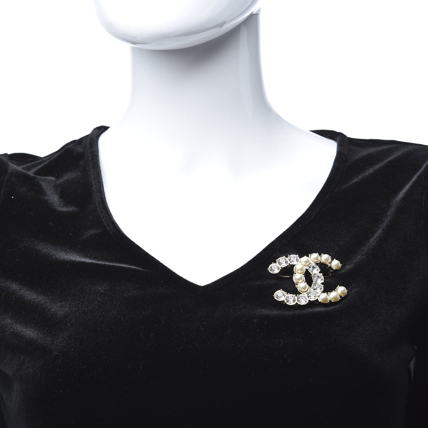 Crystal Pearl CC Dazzling Domino Brooch Gold