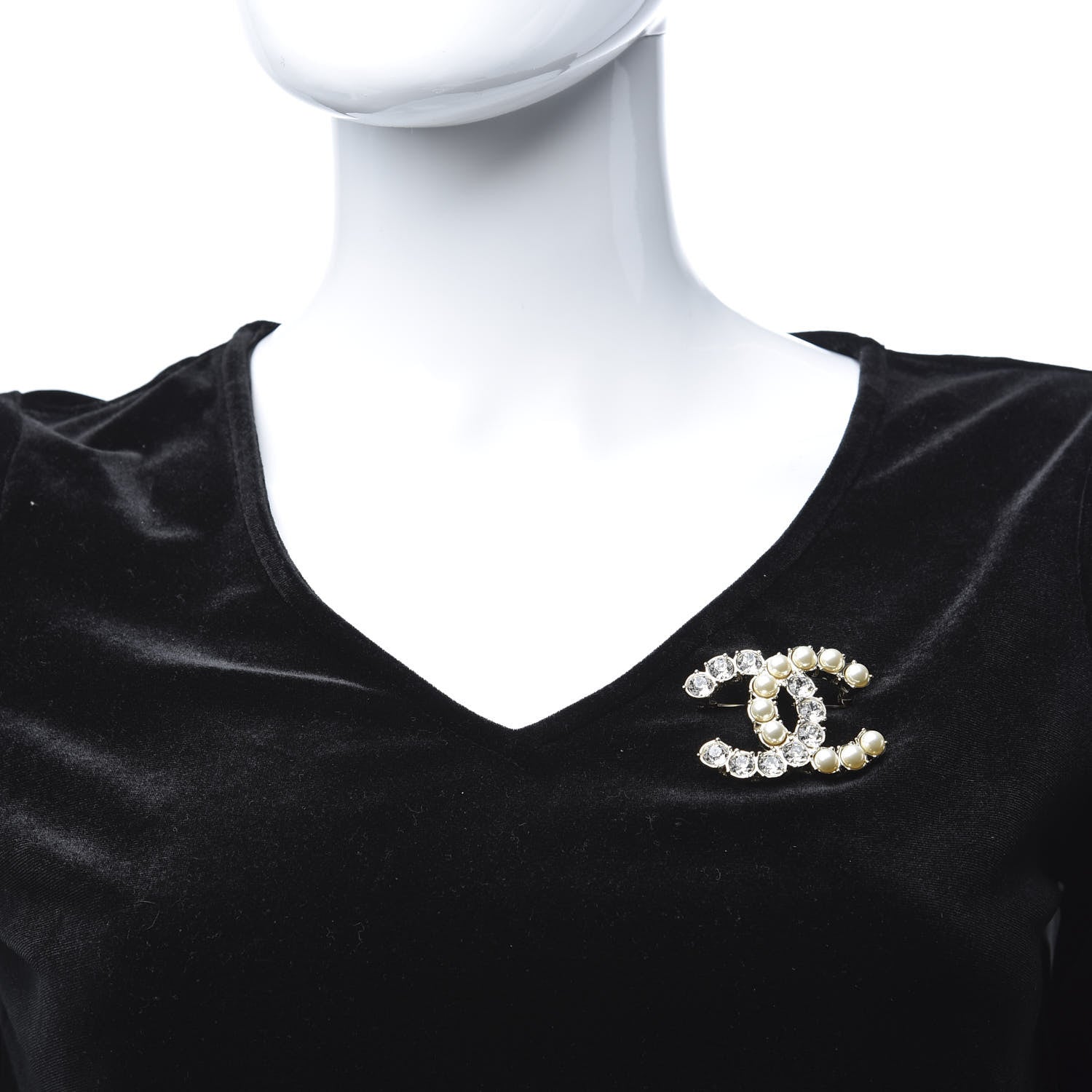 Chanel Crystal Pearl CC Dazzling Domino Brooch Gold 2 of 5