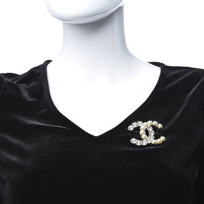 Chanel Crystal Pearl CC Dazzling Domino Brooch Gold 2 of 5