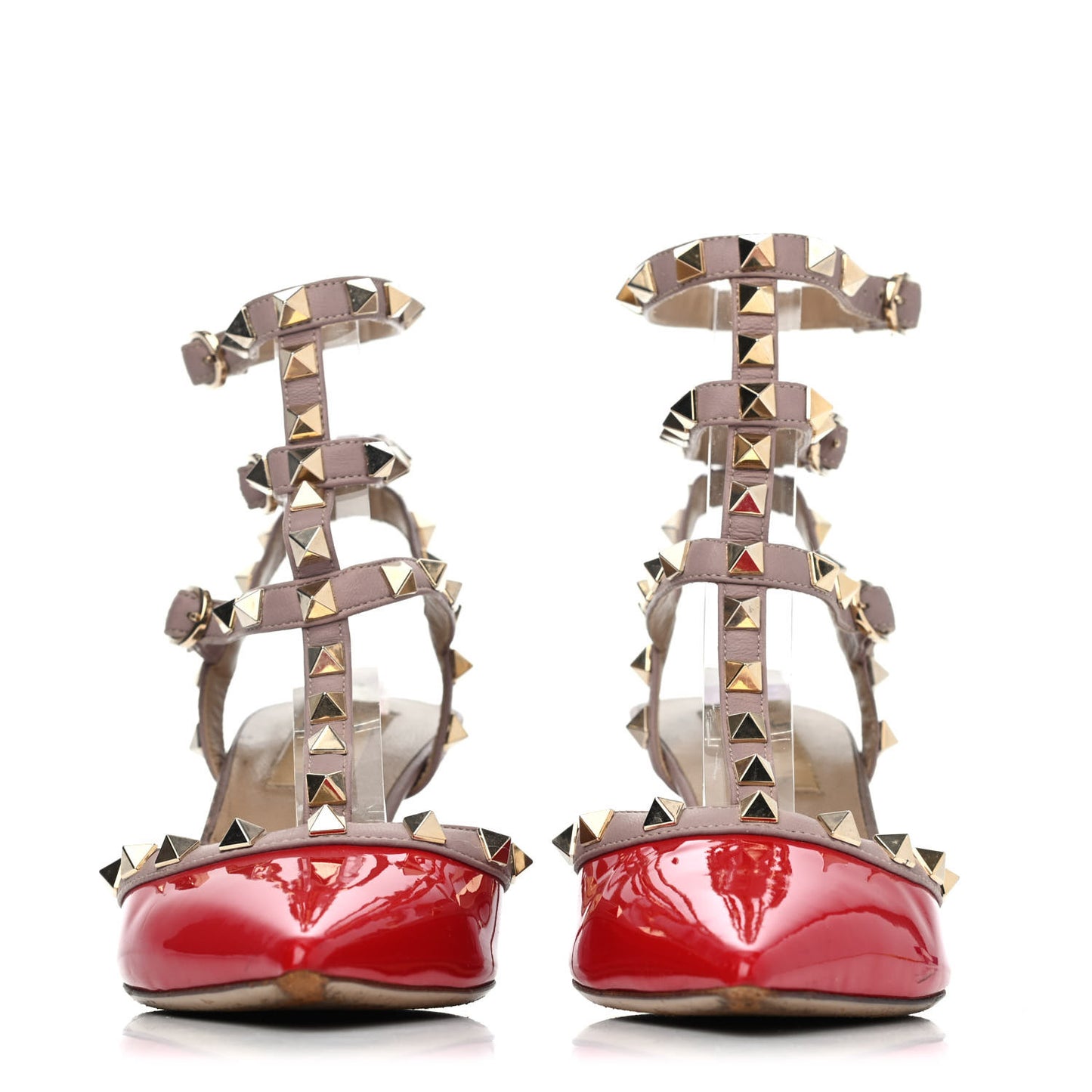 Patent Nappa Rockstud Ankle Strap 65mm Pumps 40.5 Rosso Valentino Poudre